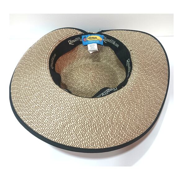 RIMA SMX BEACH WORLD 100% STRAW HAT FLOPPY WIDE BRIM TAN & BLACK - Picture 5 of 5